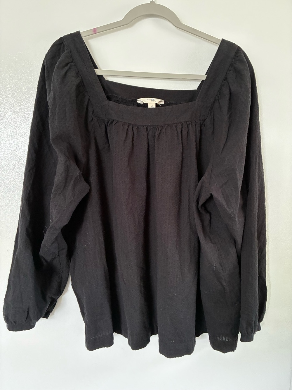 Terra & Sky Black Square-Neck Peasant Blouse